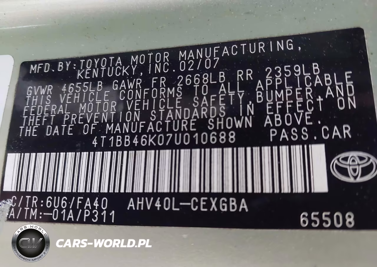2007 Toyota Camry Hybrid VIN:4T1BB46K07U010688 - 9