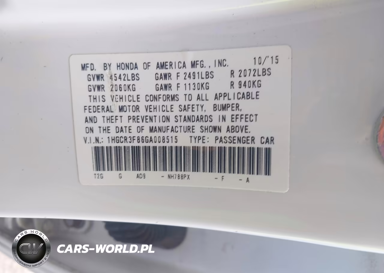 2016 Honda Accord Ex-L V-6 VIN:1HGCR3F86GA008515 - 9