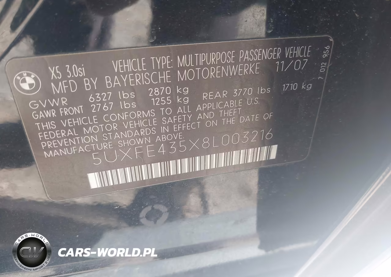 2008 BMW X5 3.0Si VIN:5UXFE435X8L003216 - 9