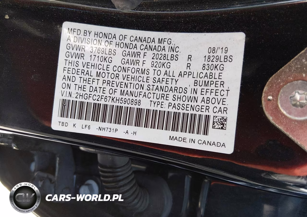 2019 Honda Civic Lx VIN:2HGFC2F67KH590898 - 9