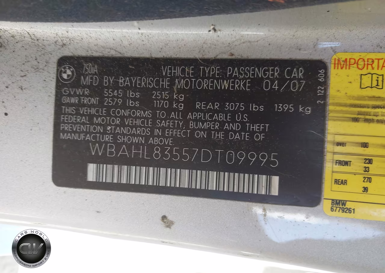 2007 BMW 750I VIN:WBAHL83557DT09995 - 9