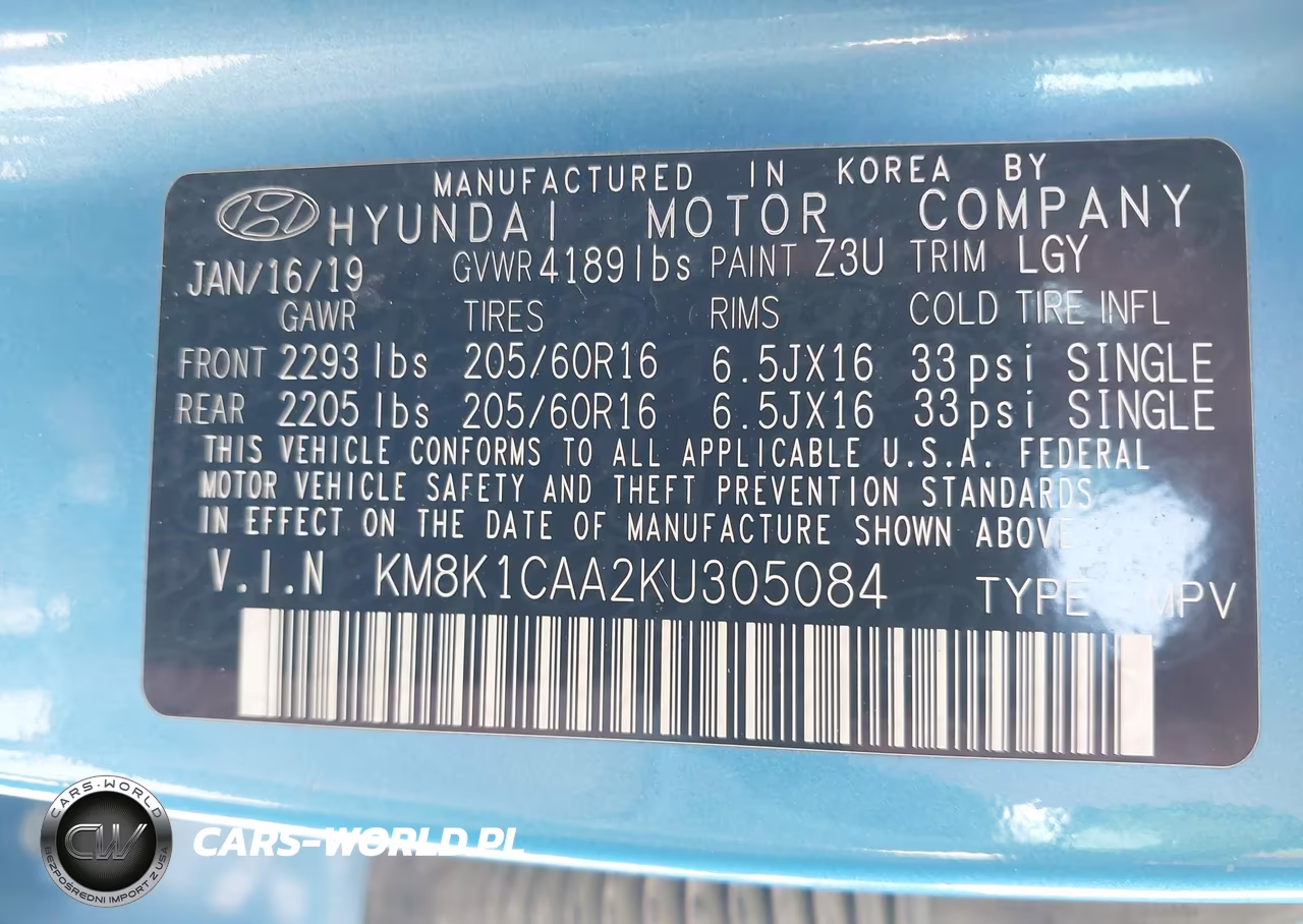 2019 Hyundai Kona Se VIN:KM8K1CAA2KU305084 - 9