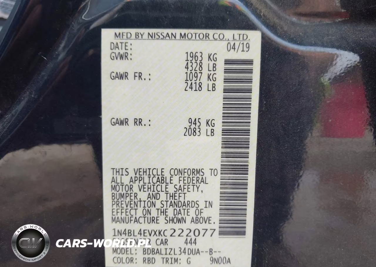 2019 Nissan Altima 2.5 Sl VIN:1N4BL4EVXKC222077 - 9