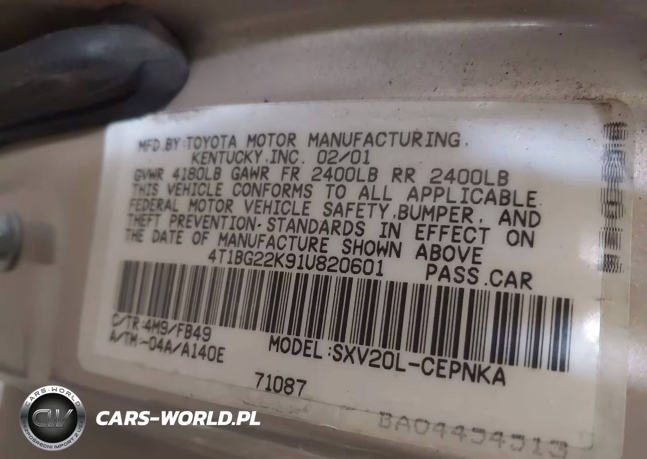 2001 Toyota Camry Le VIN:4T1BG22K91U820601 - 9