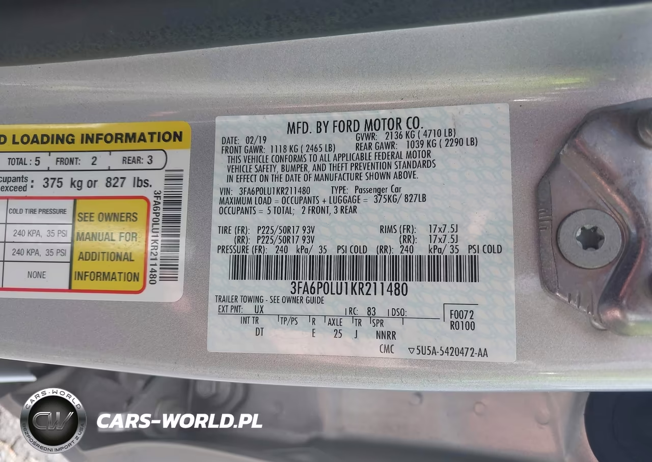 2019 Ford Fusion Hybrid Se VIN:3FA6P0LU1KR211480 - 9
