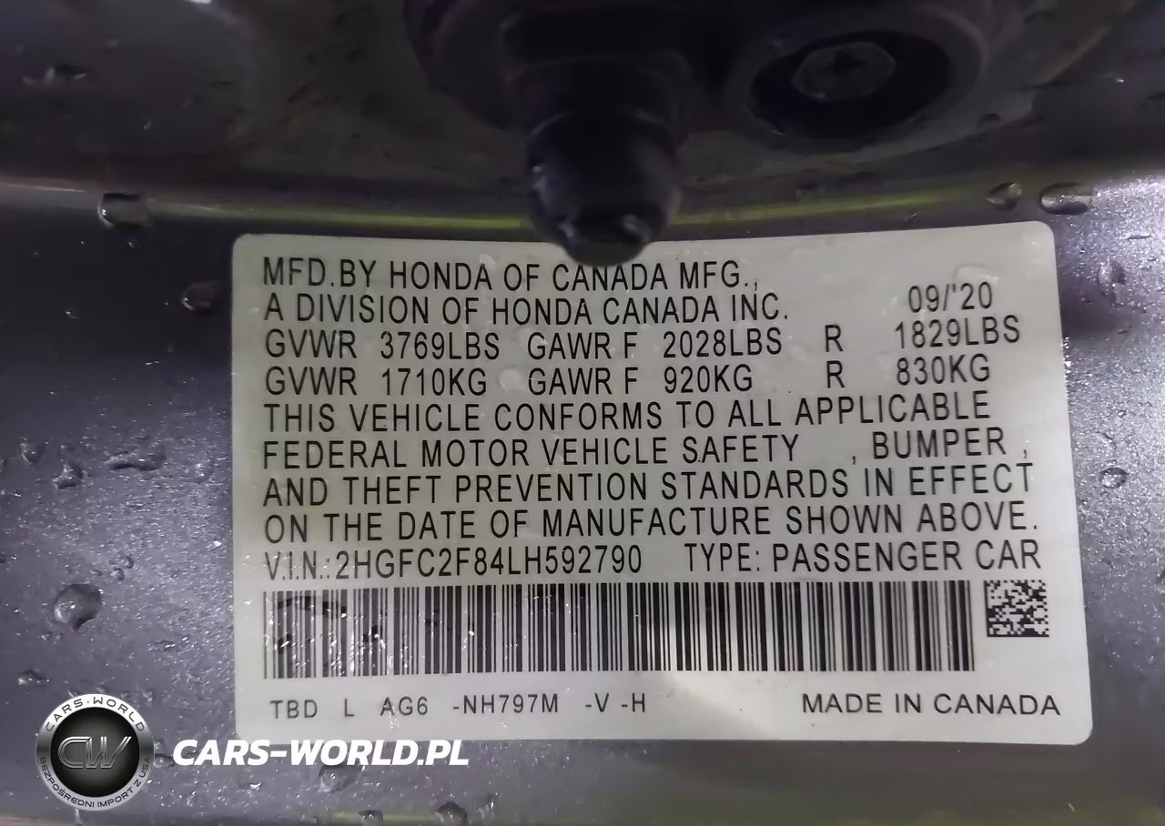 2020 Honda Civic Sport VIN:2HGFC2F84LH592790 - 9
