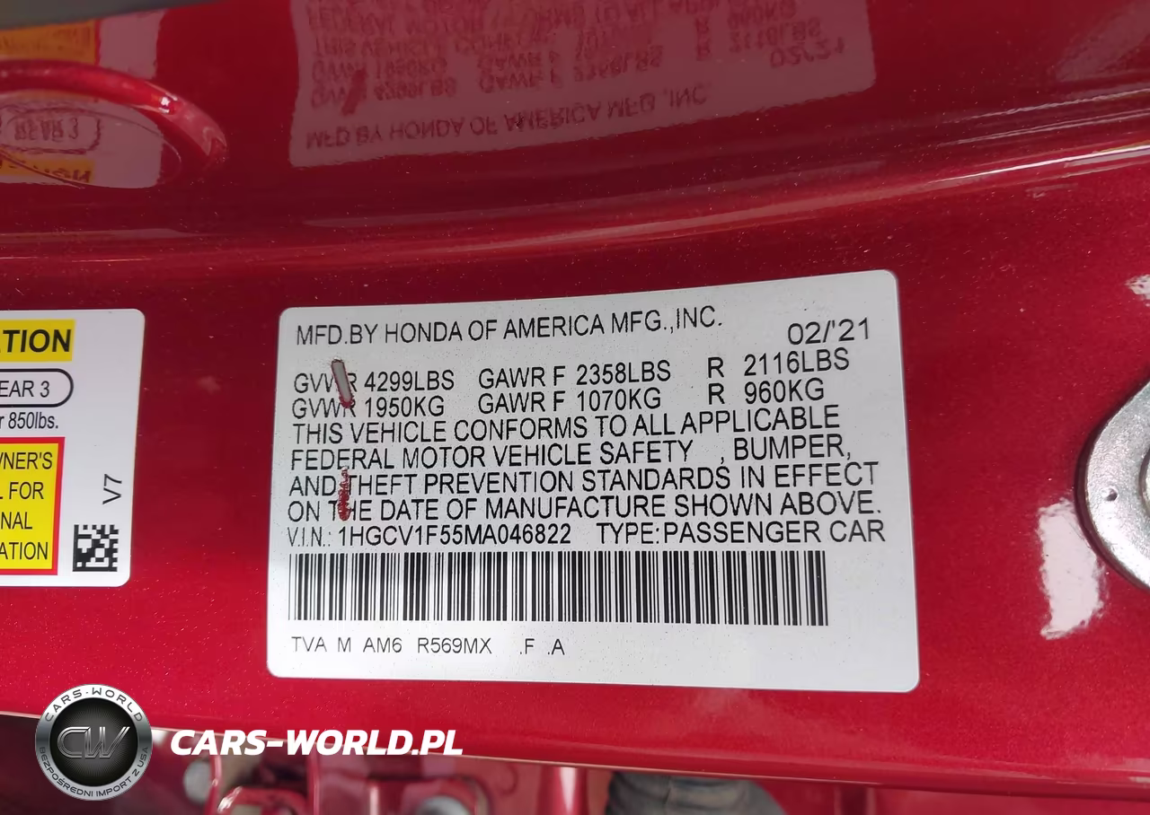 2021 Honda Accord Ex-L VIN:1HGCV1F55MA046822 - 9