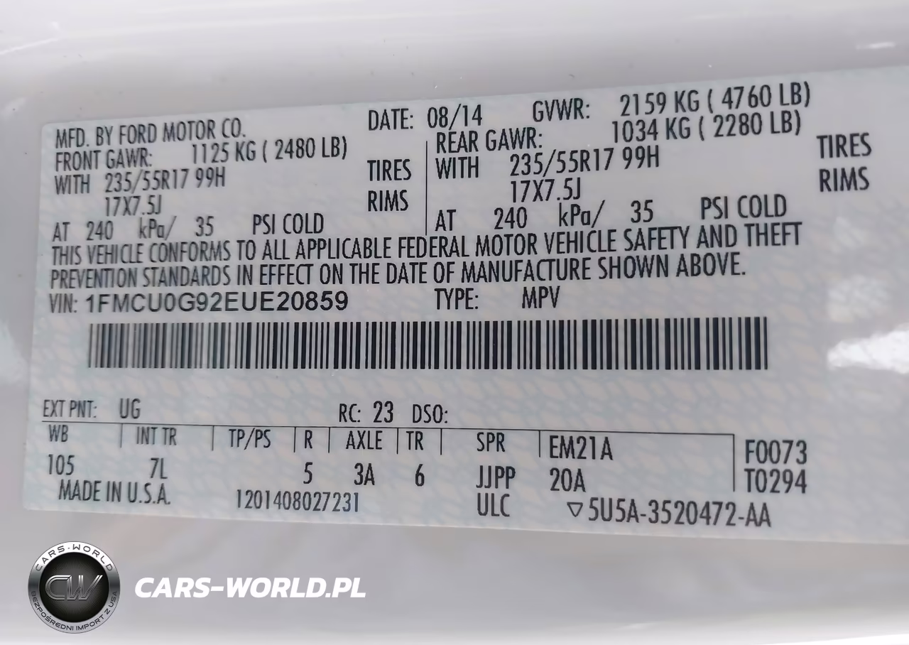 2014 Ford Escape Se VIN:1FMCU0G92EUE20859 - 9