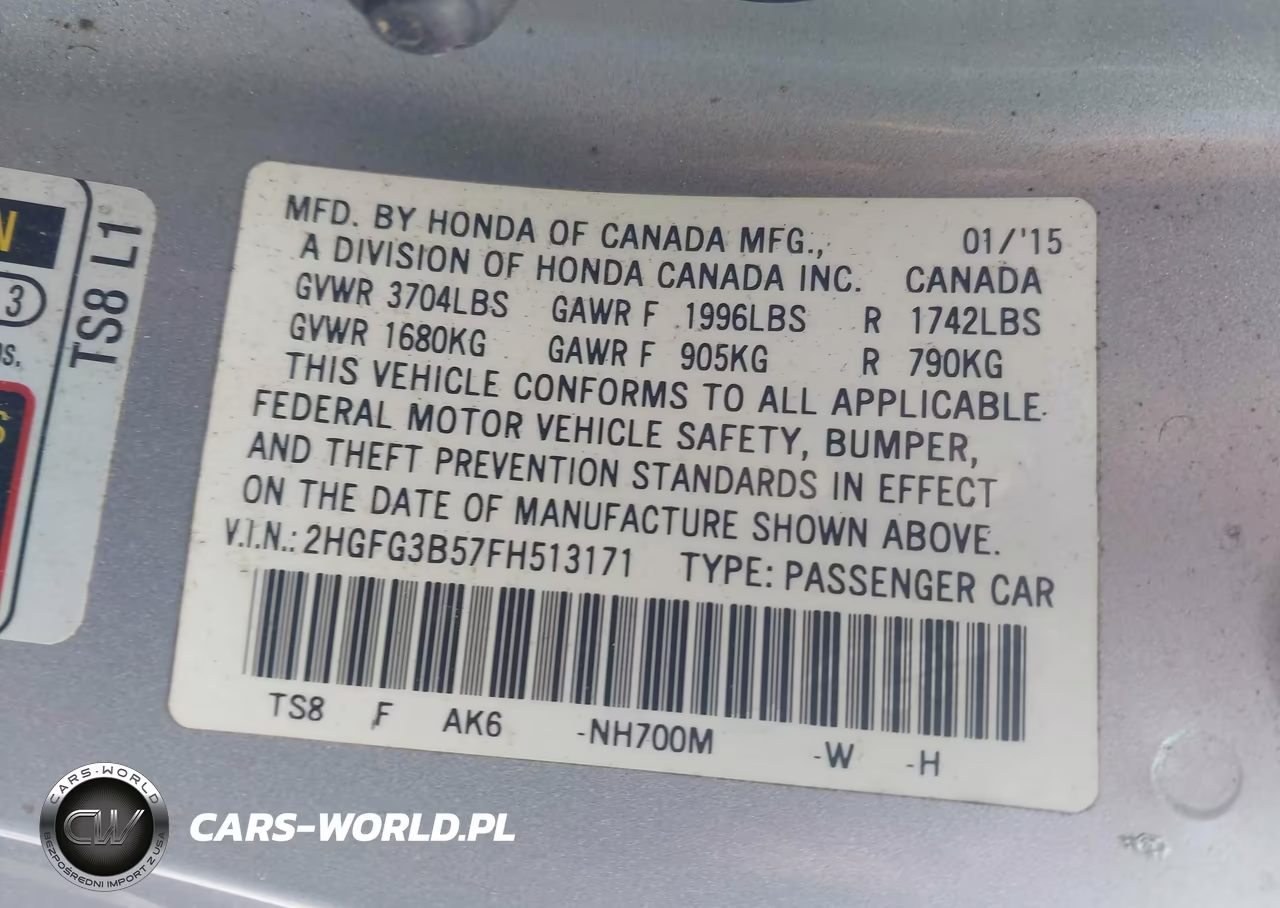 2015 Honda Civic Lx VIN:2HGFG3B57FH513171 - 9
