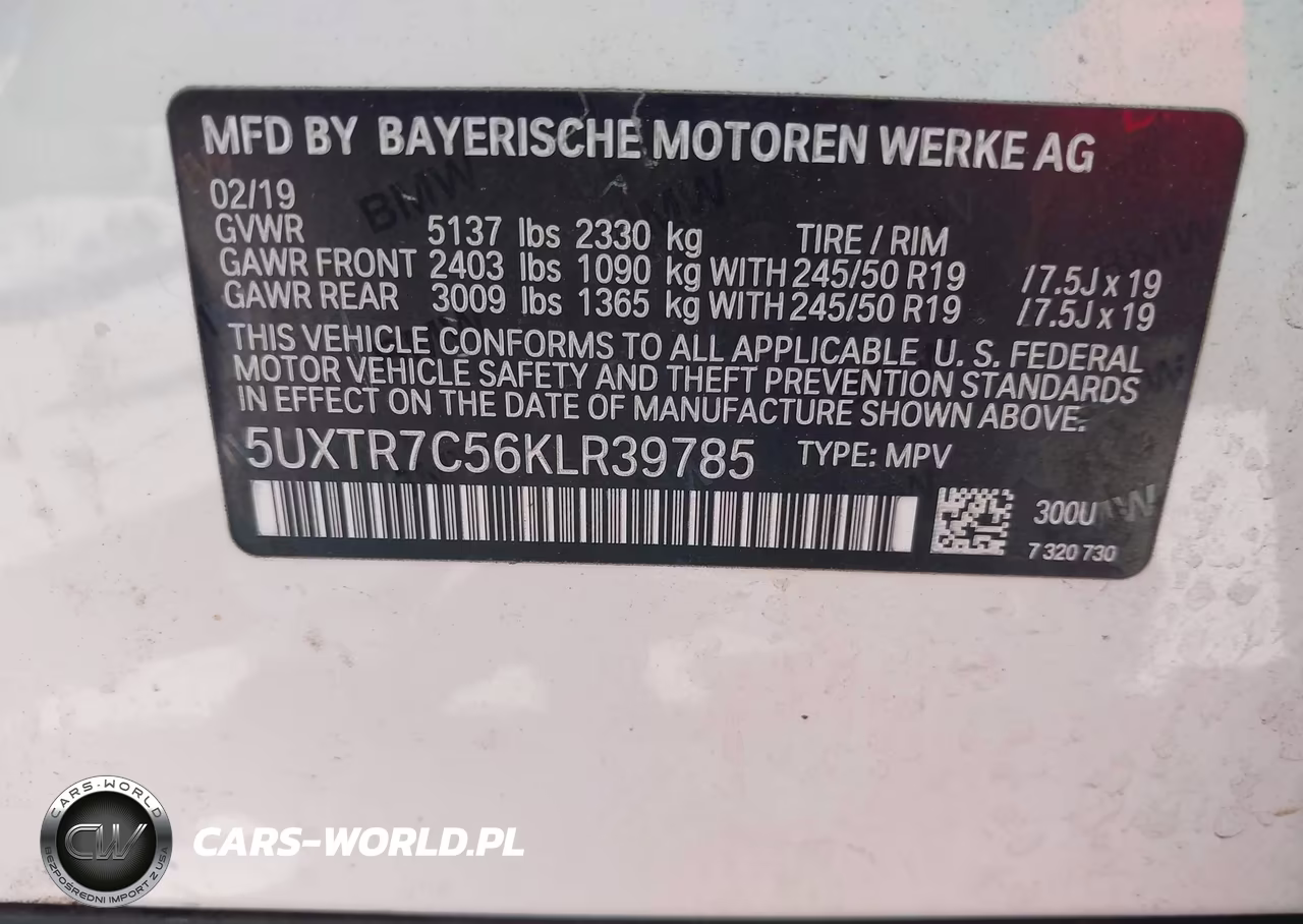 2019 BMW X3 Sdrive30I VIN:5UXTR7C56KLR39785 - 9