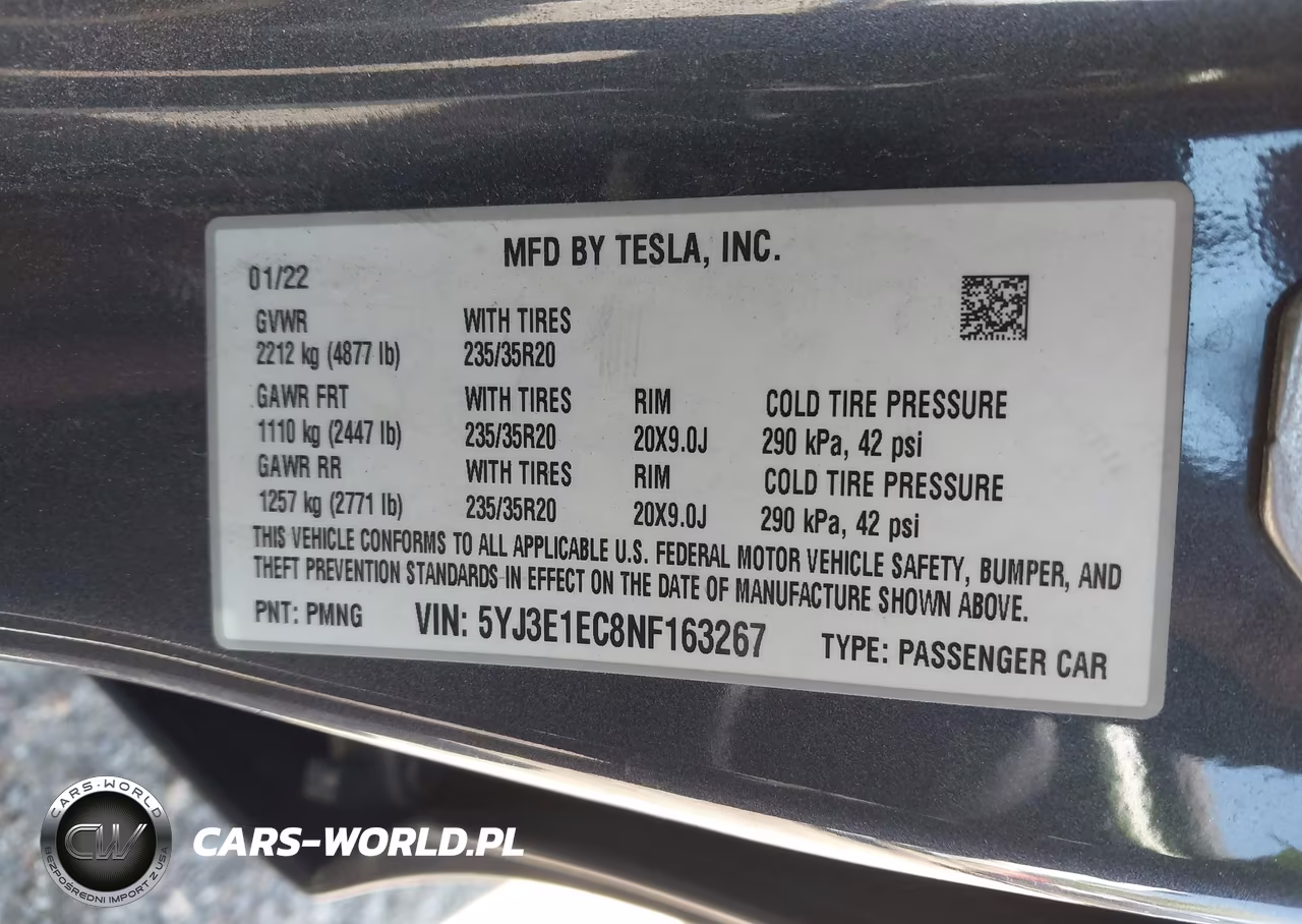 2022 Tesla Model 3 Performance Dual Motor All-Wheel Drive VIN:5YJ3E1EC8NF163267 - 9