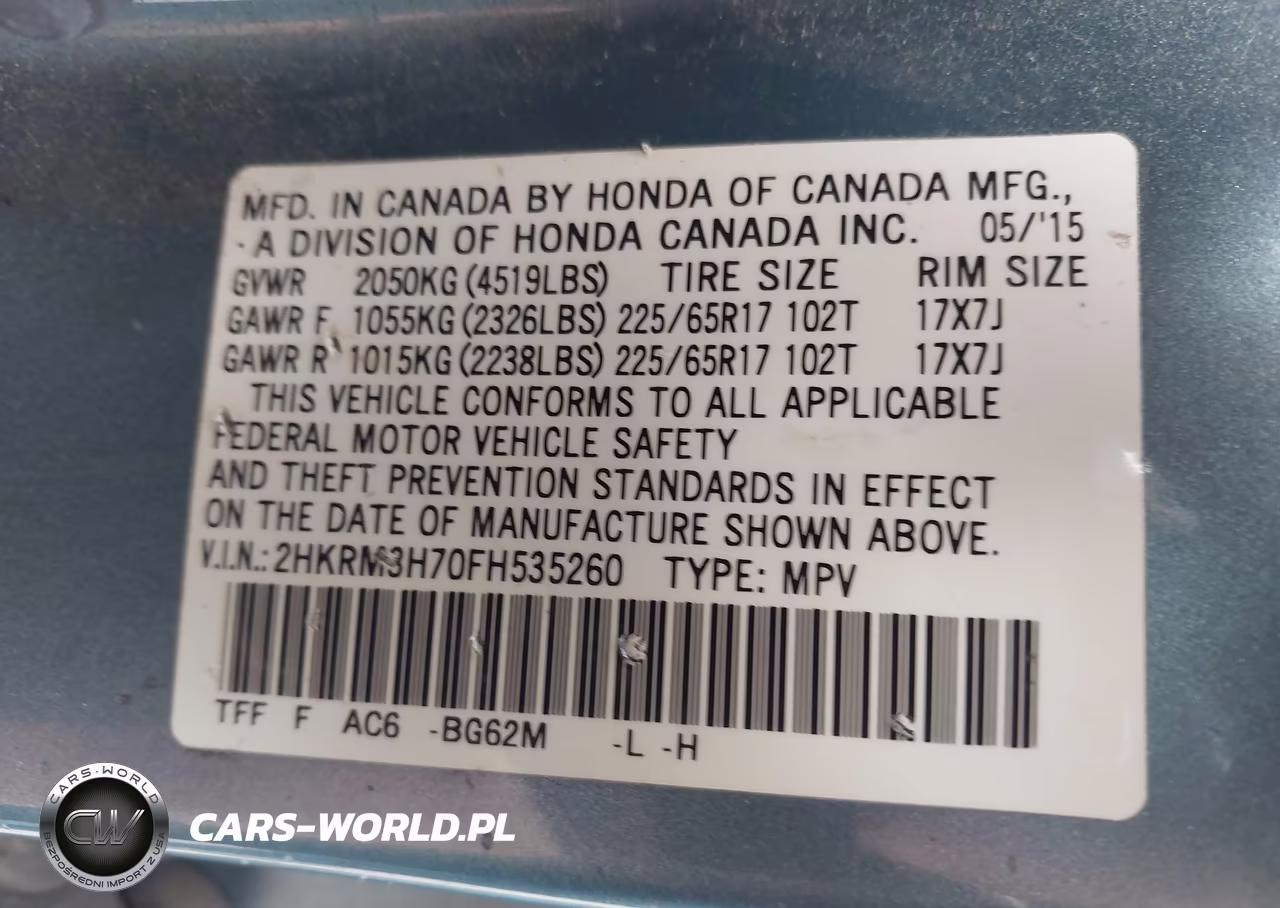 2015 Honda Cr-V Ex-L VIN:2HKRM3H70FH535260 - 9