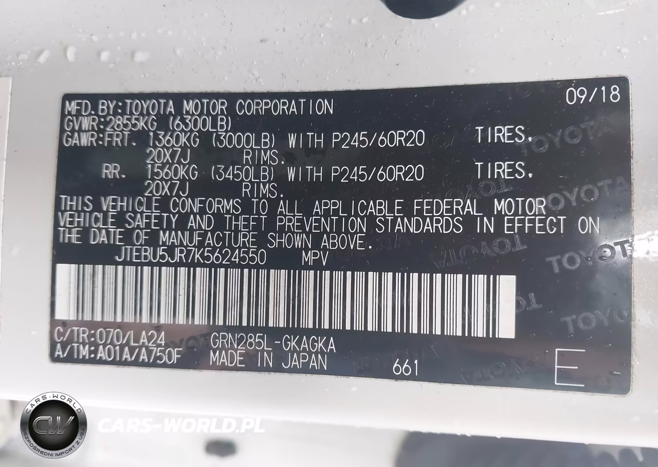 2019 Toyota 4Runner Limited VIN:JTEBU5JR7K5624550 - 9