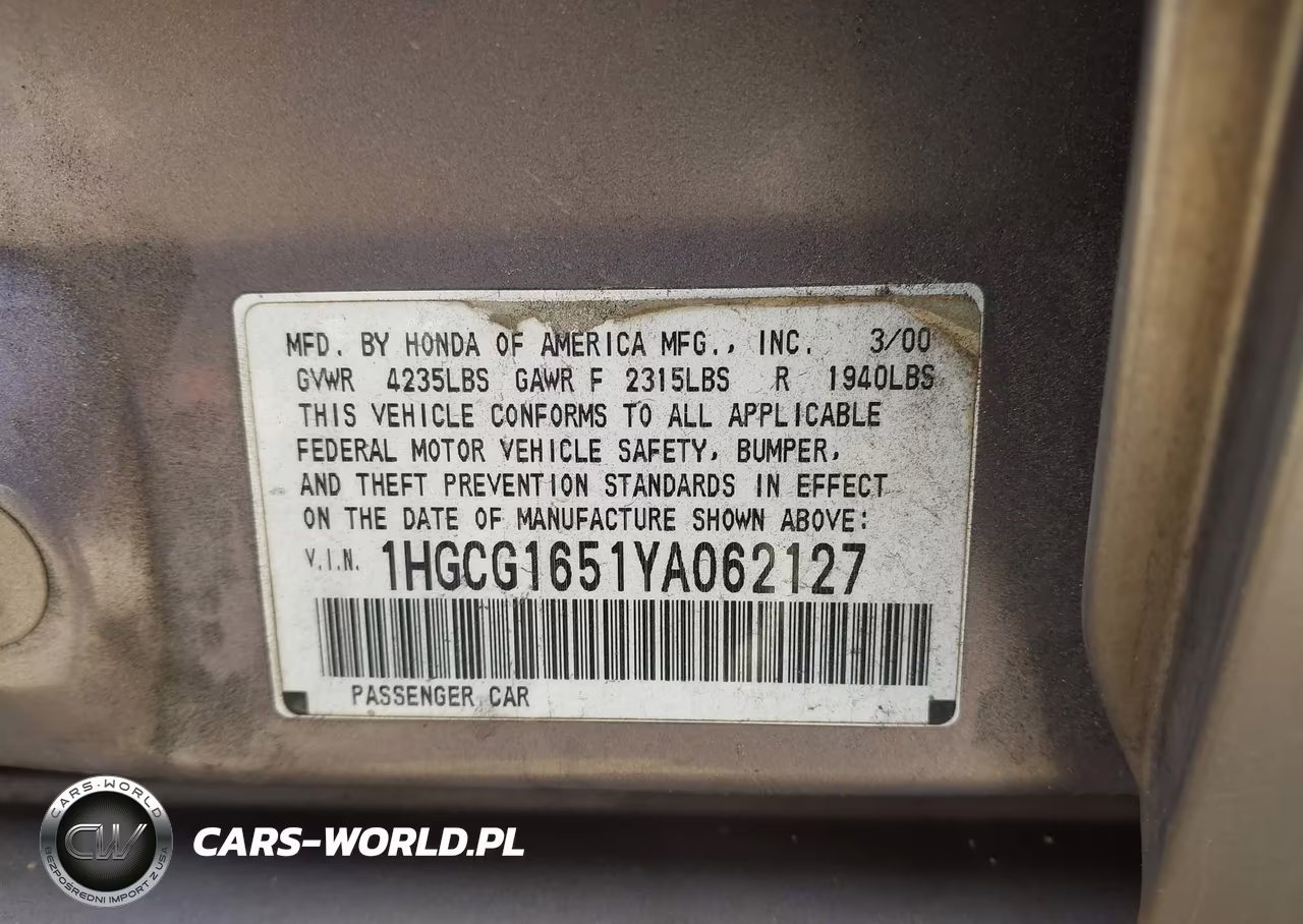 2000 Honda Accord 3.0 Ex VIN:1HGCG1651YA062127 - 9