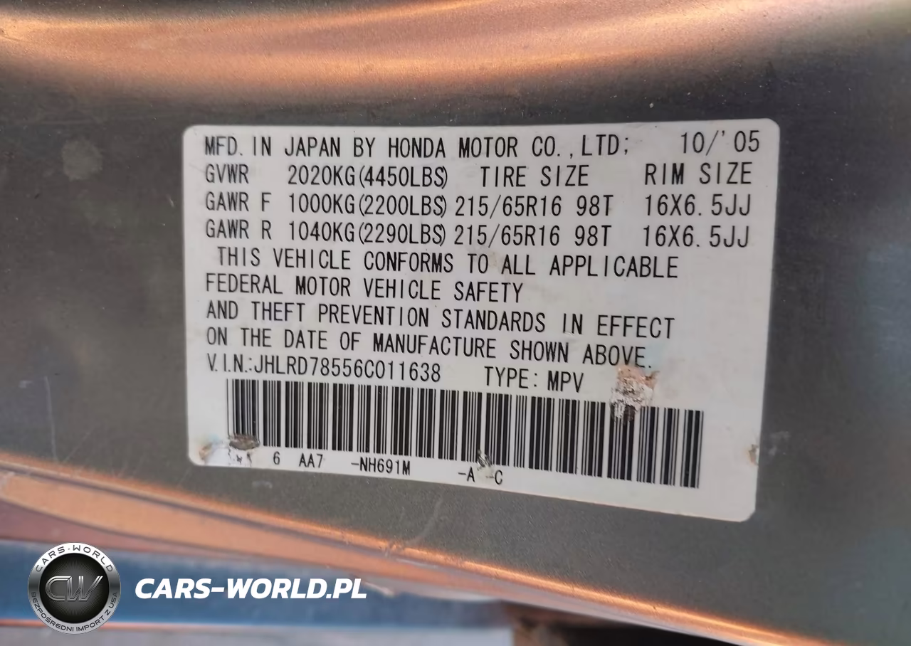 2006 Honda Cr-V Lx VIN:JHLRD78556C011638 - 9
