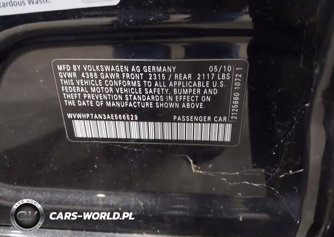 2010 Volkswagen Cc Luxury VIN:WVWHP7AN3AE566529 - 9
