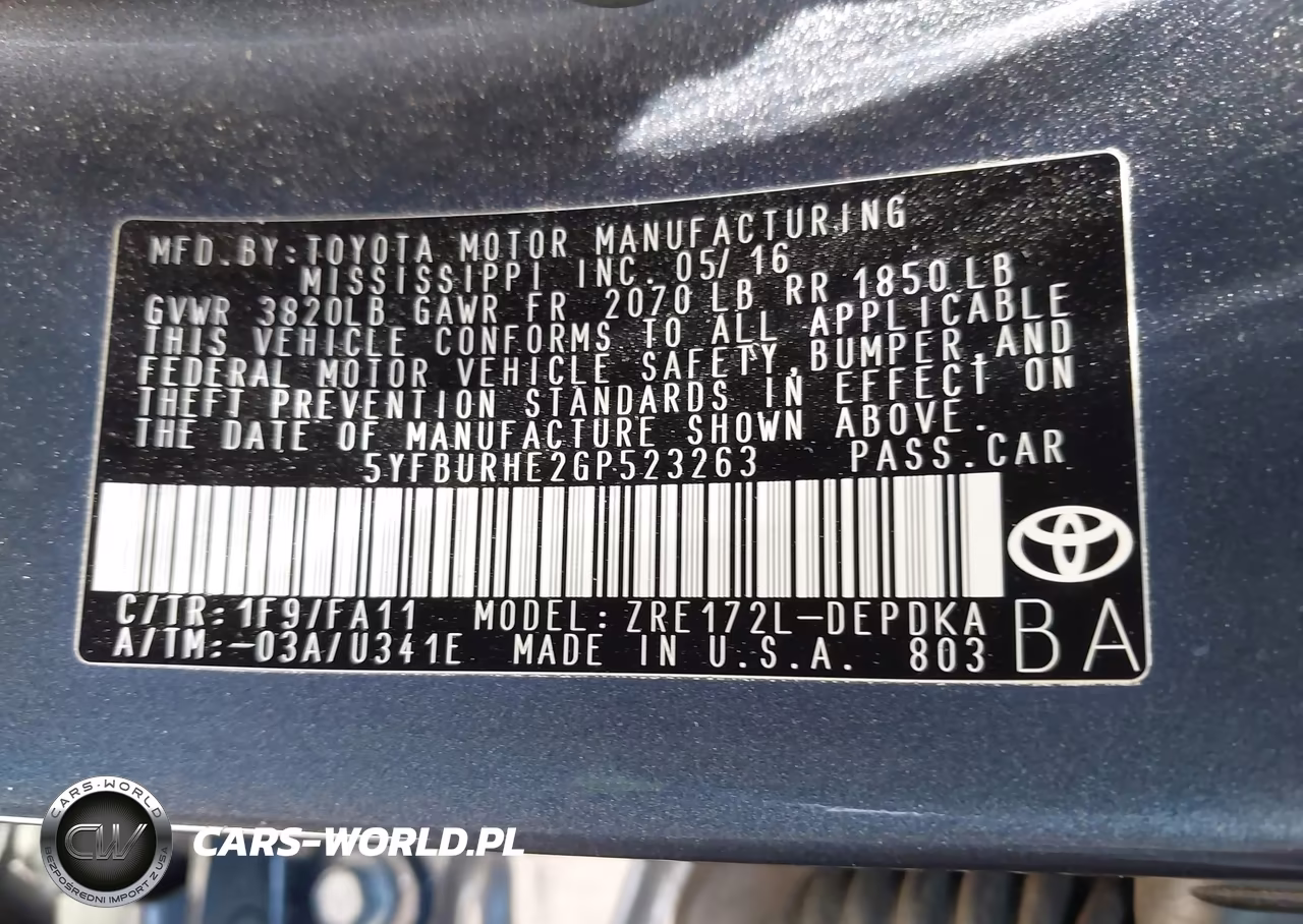 2016 Toyota Corolla L VIN:5YFBURHE2GP523263 - 9