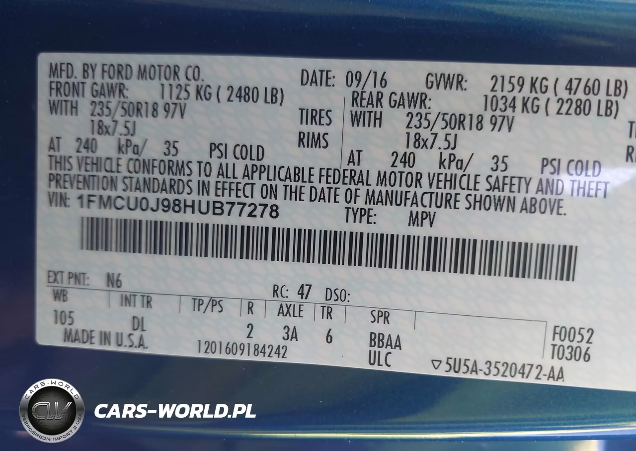 2017 Ford Escape Titanium VIN:1FMCU0J98HUB77278 - 9