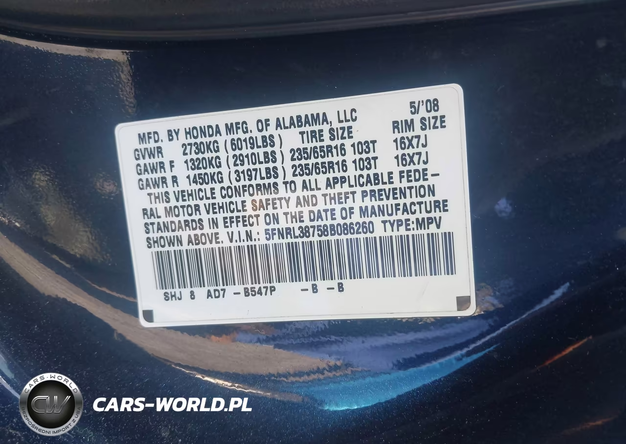 2008 Honda Odyssey Ex-L VIN:5FNRL38758B086260 - 9