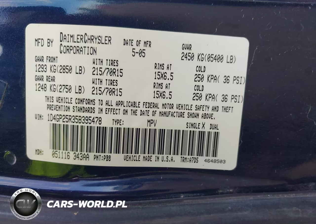 2005 Dodge Caravan Se VIN:1D4GP25R35B395478 - 9