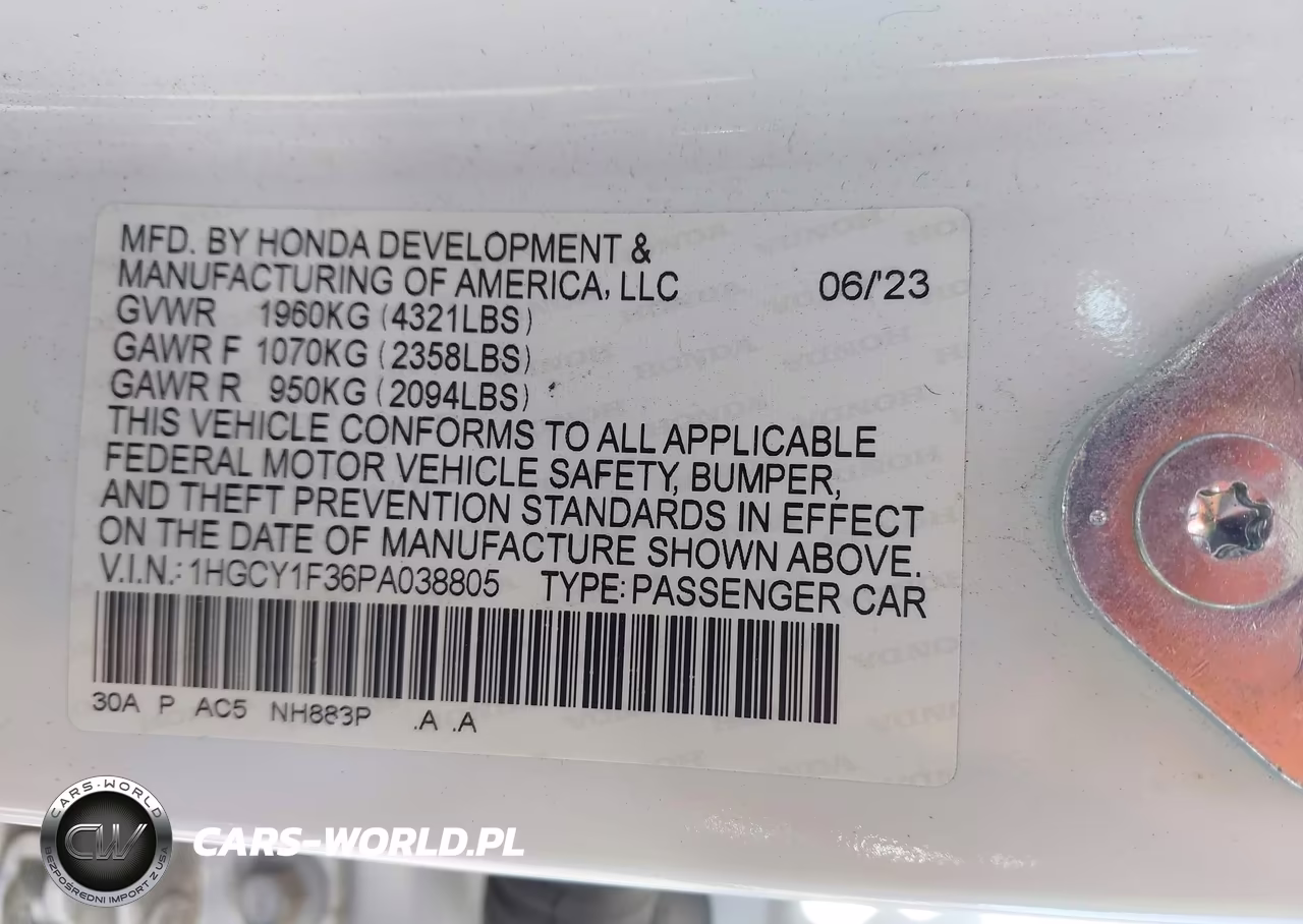 2023 Honda Accord Ex VIN:1HGCY1F36PA038805 - 9