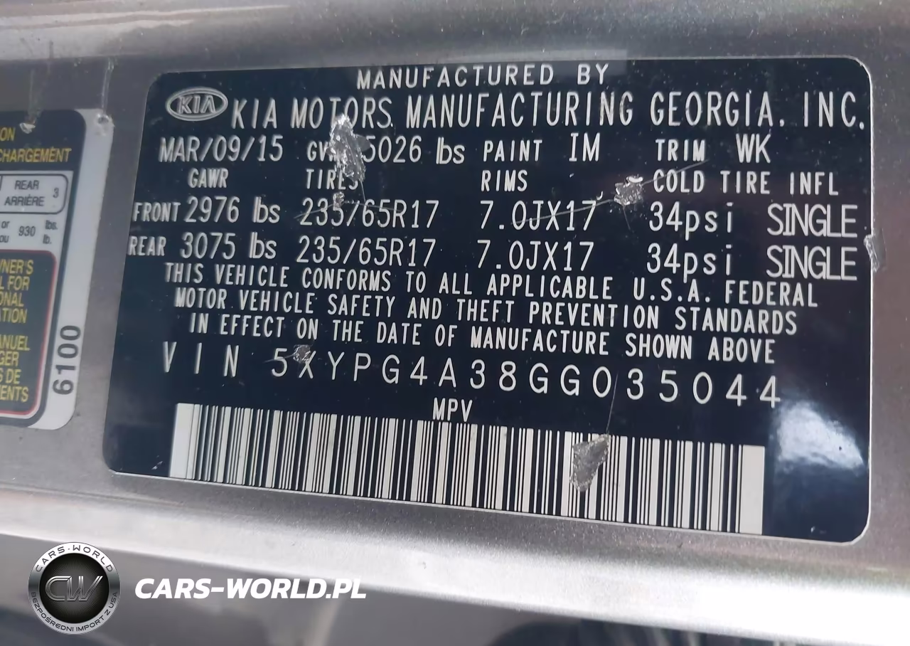 2016 Kia Sorento 2.4L Lx VIN:5XYPG4A38GG035044 - 9