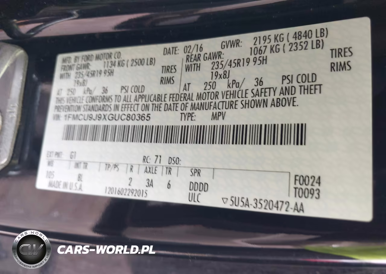 FORD ESCAPE TIT VIN:1FMCU9J9XGUC80365 - 9