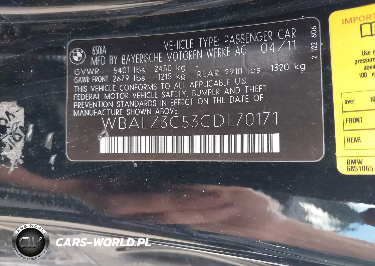 2012 BMW 650I VIN:WBALZ3C53CDL70171 - 9