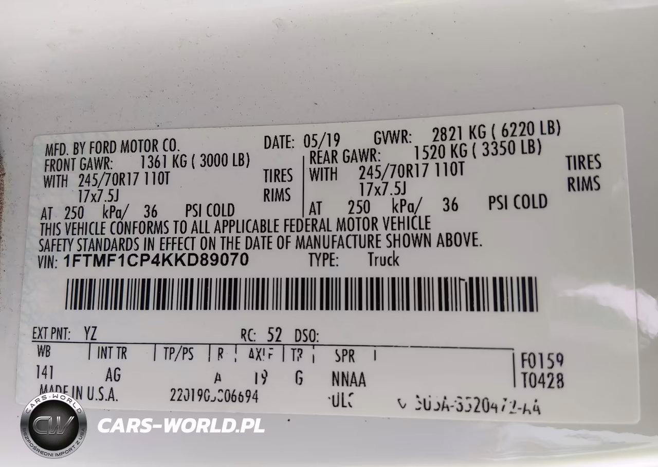 2019 Ford F-150 Xl VIN:1FTMF1CP4KKD89070 - 9