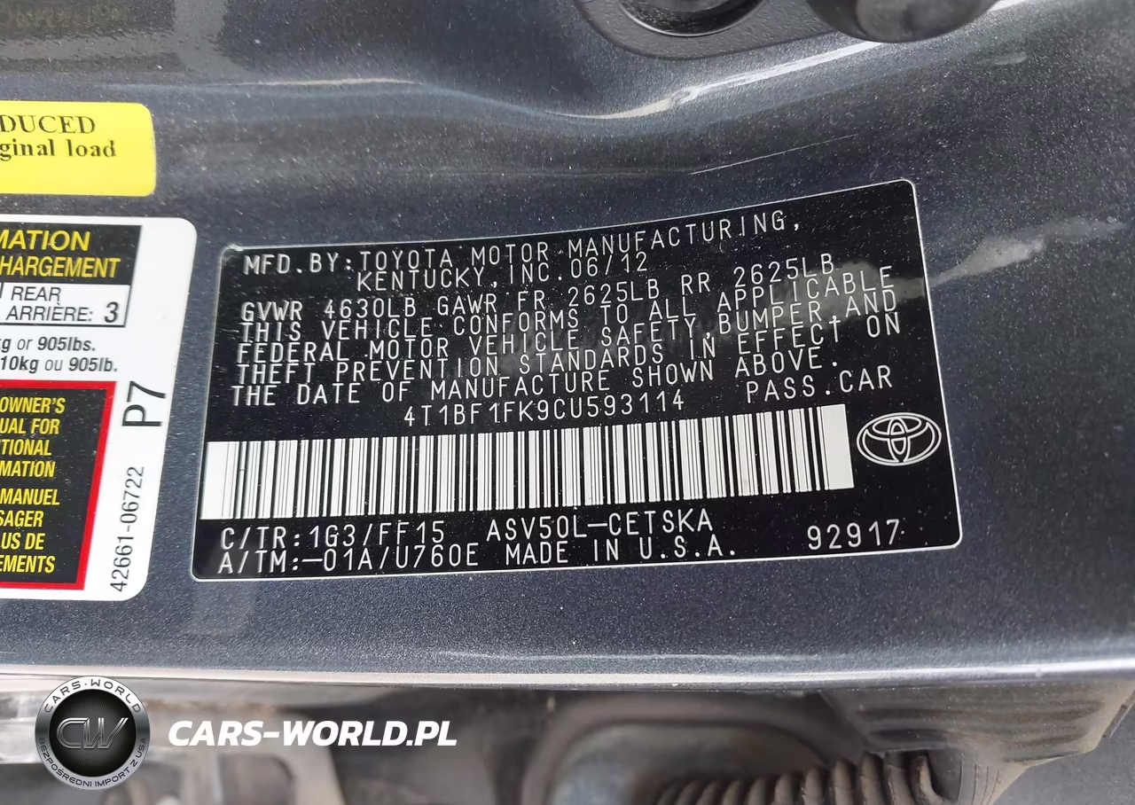 2012 Toyota Camry Se VIN:4T1BF1FK9CU593114 - 9