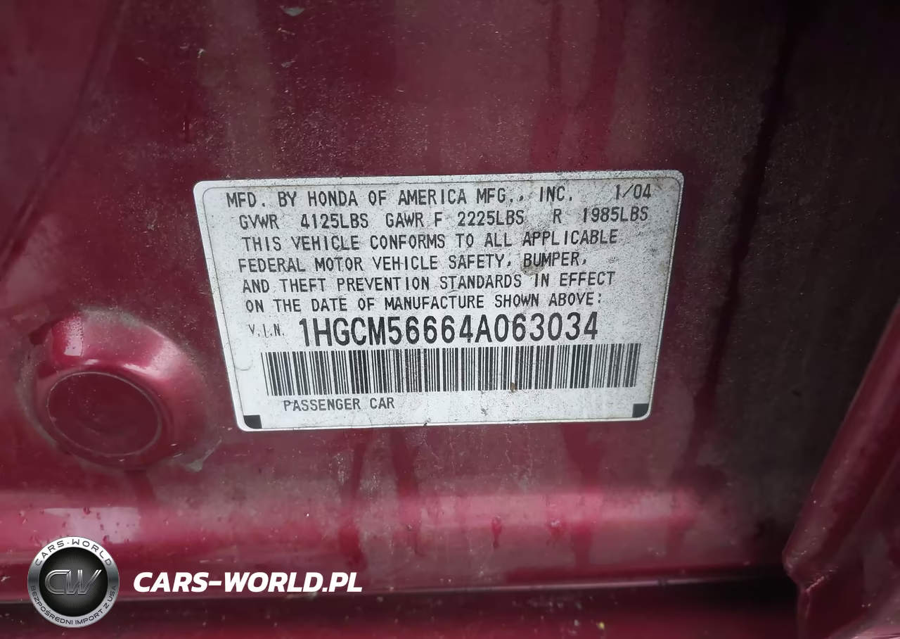 2004 Honda Accord 2.4 Ex VIN:1HGCM56664A063034 - 9