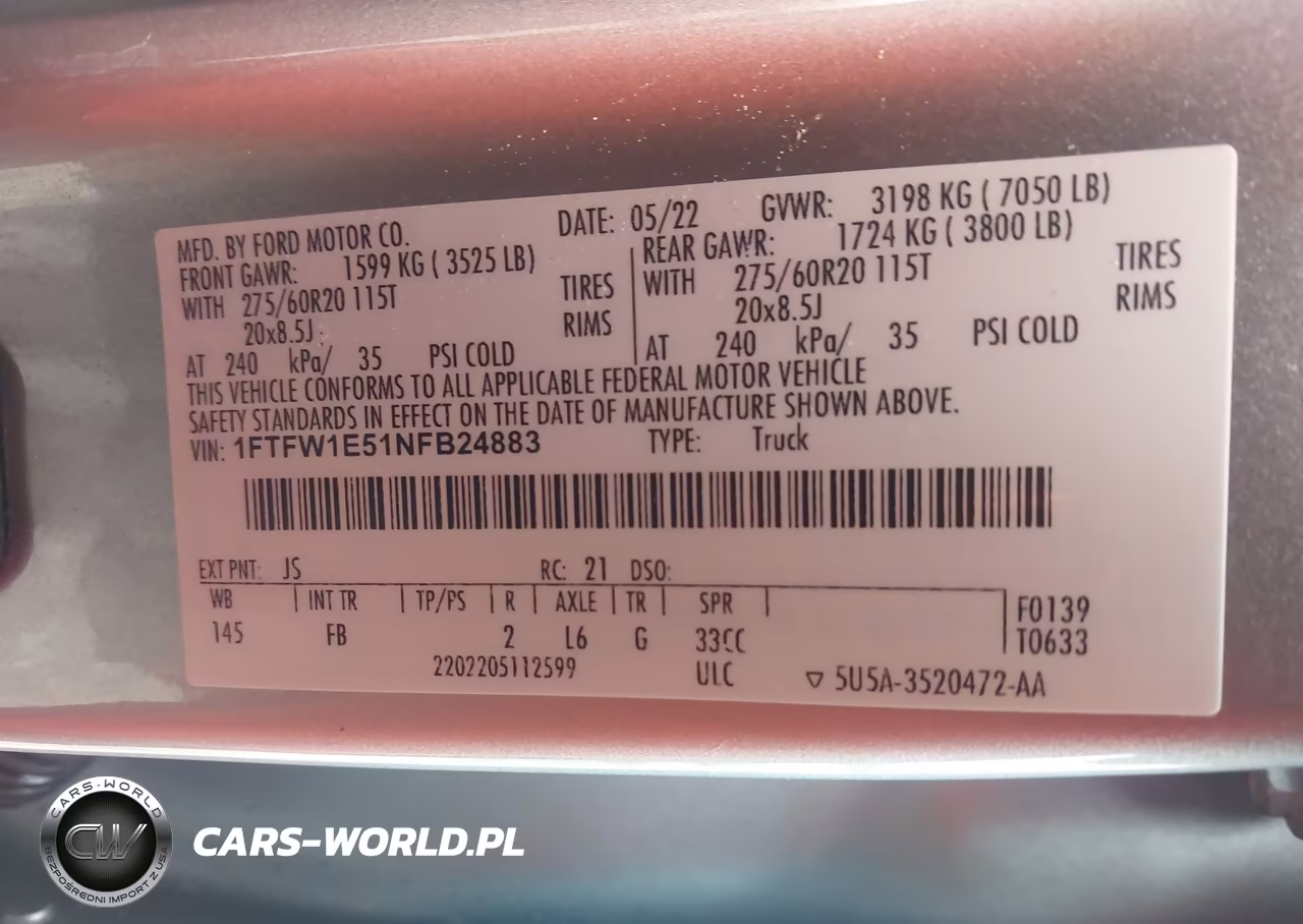 2022 Ford F-150 Xlt VIN:1FTFW1E51NFB24883 - 9