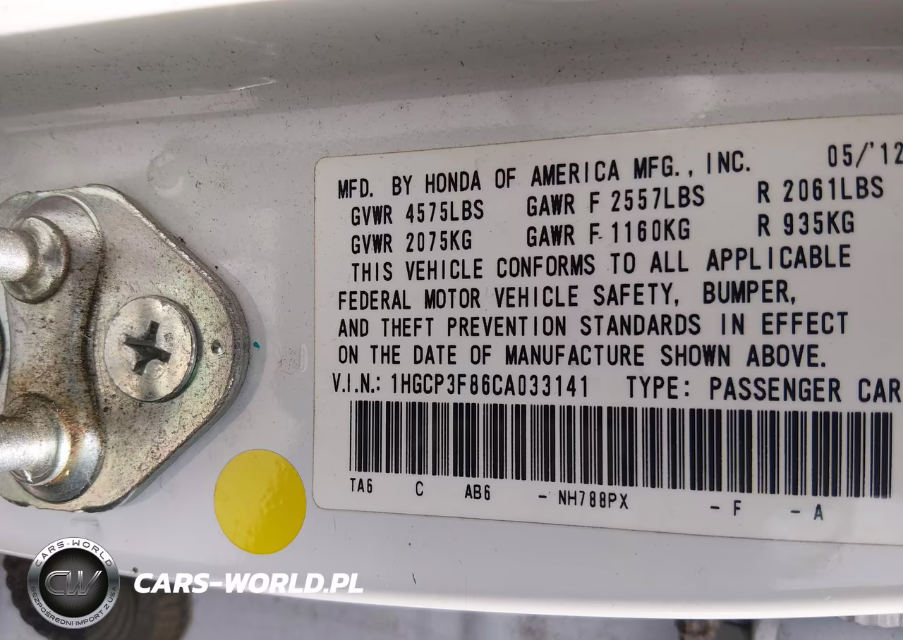 2012 Honda Accord 3.5 Ex-L VIN:1HGCP3F86CA033141 - 9