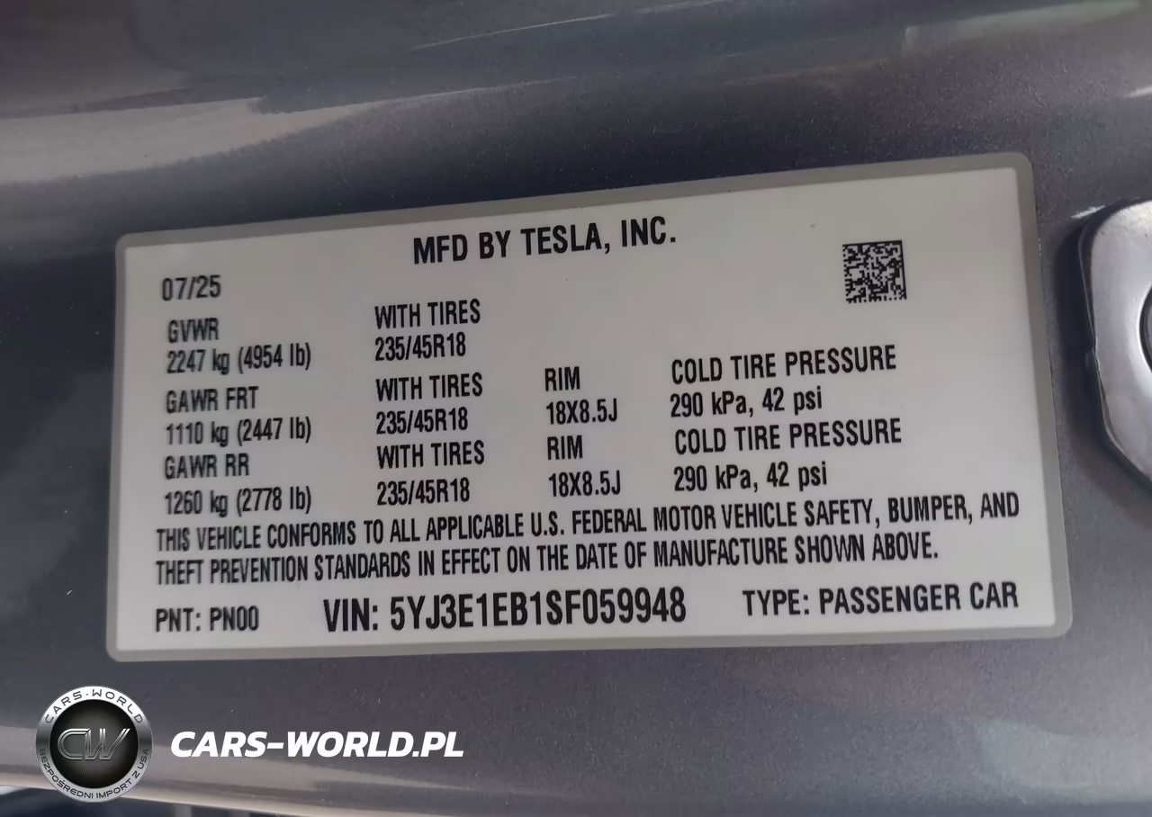 2025 Tesla Model 3 Long Range All-Wheel Drive VIN:5YJ3E1EB1SF059948 - 9