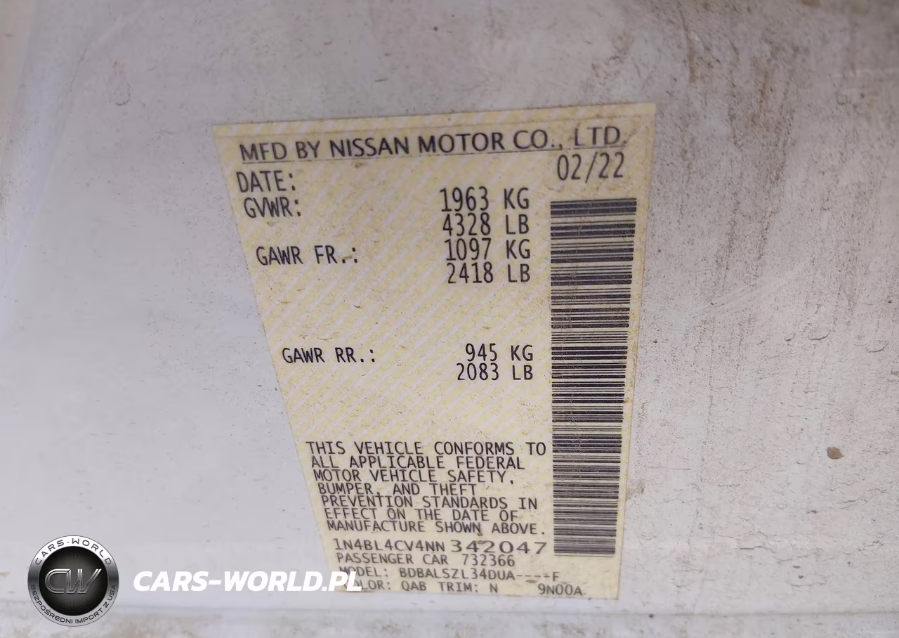 2022 Nissan Altima Sr Fwd VIN:1N4BL4CV4NN342047 - 9