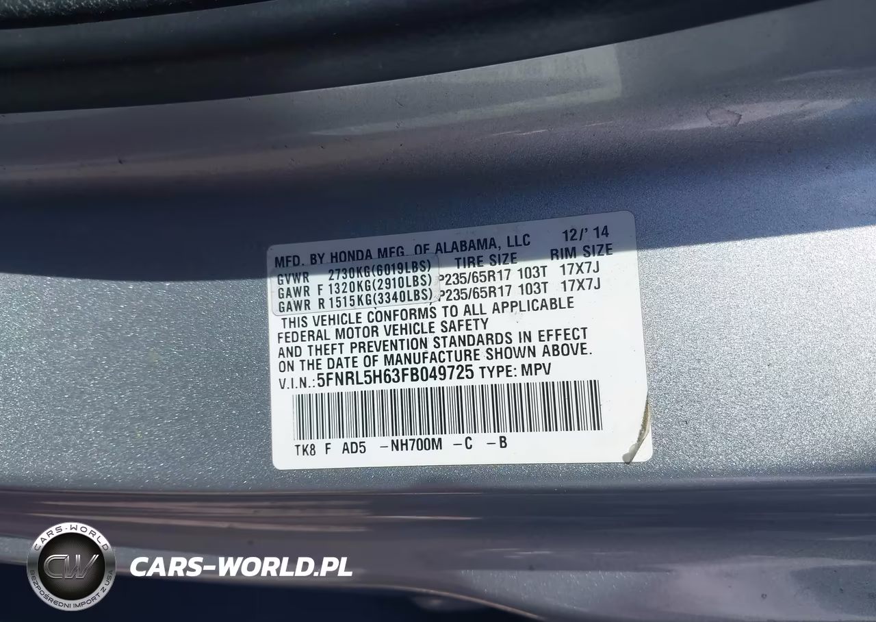 2015 Honda Odyssey Ex-L VIN:5FNRL5H63FB049725 - 9