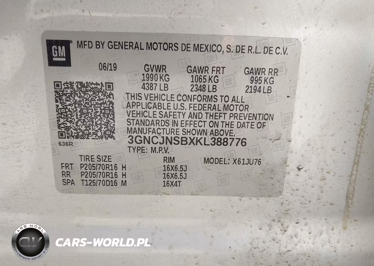 2019 Chevrolet Trax Ls VIN:3GNCJNSBXKL388776 - 9