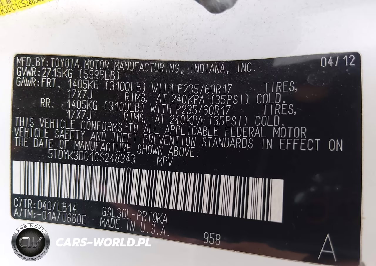 2012 Toyota Sienna Xle V6 8 Passenger VIN:5TDYK3DC1CS248343 - 9