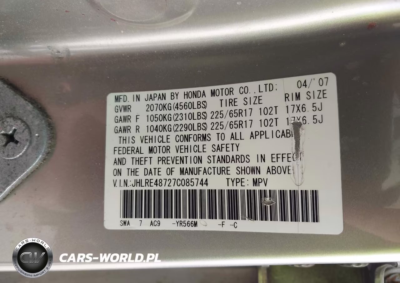 2007 Honda Cr-V Ex-L VIN:JHLRE48727C085744 - 9