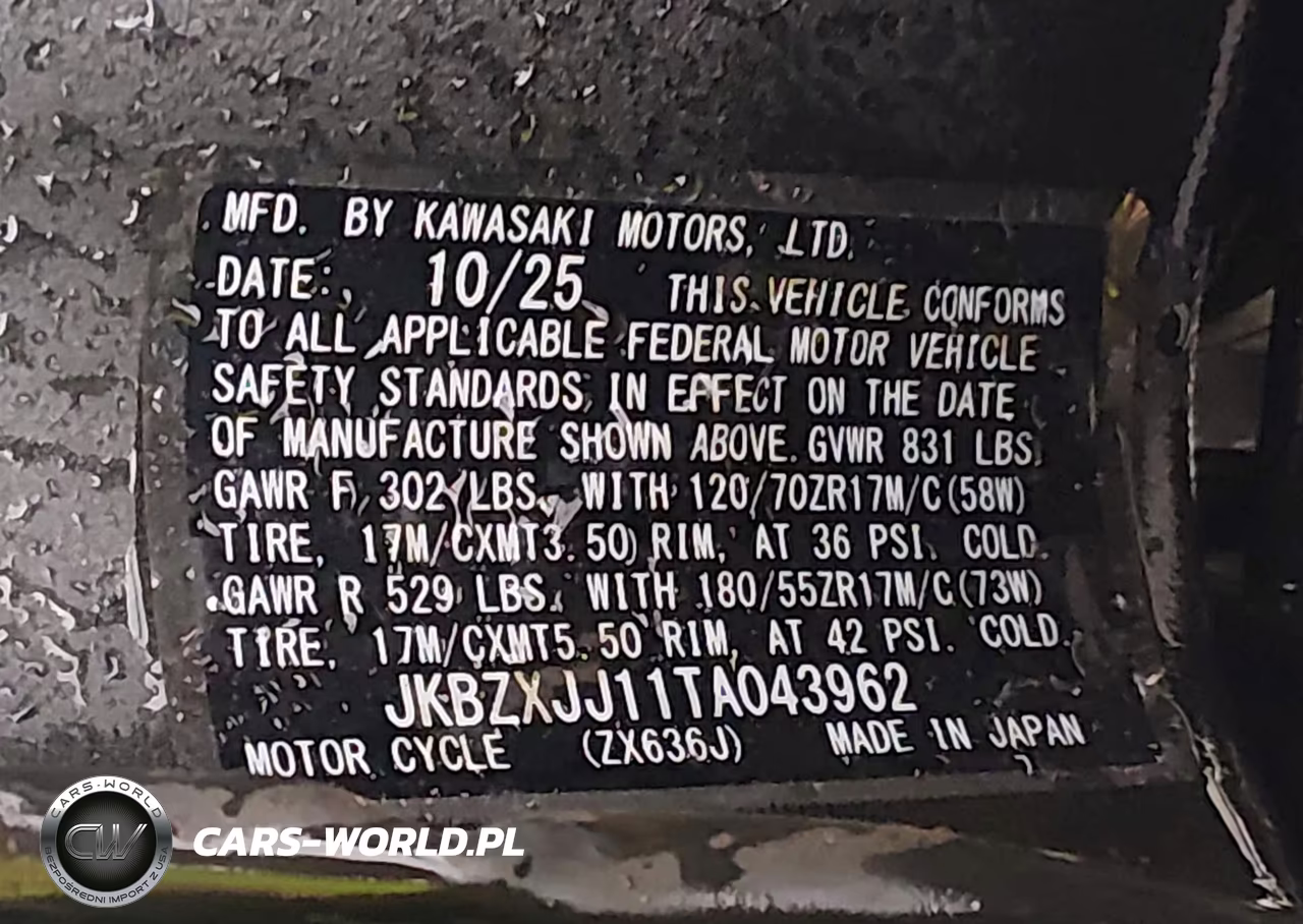 2026 Kawasaki Zx636 K VIN:JKBZXJJ11TA043962 - 10