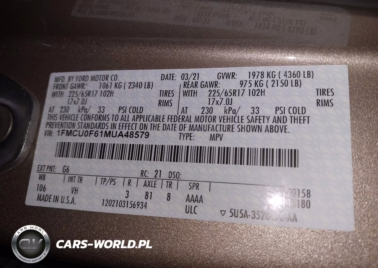 2021 Ford Escape S VIN:1FMCU0F61MUA48579 - 9