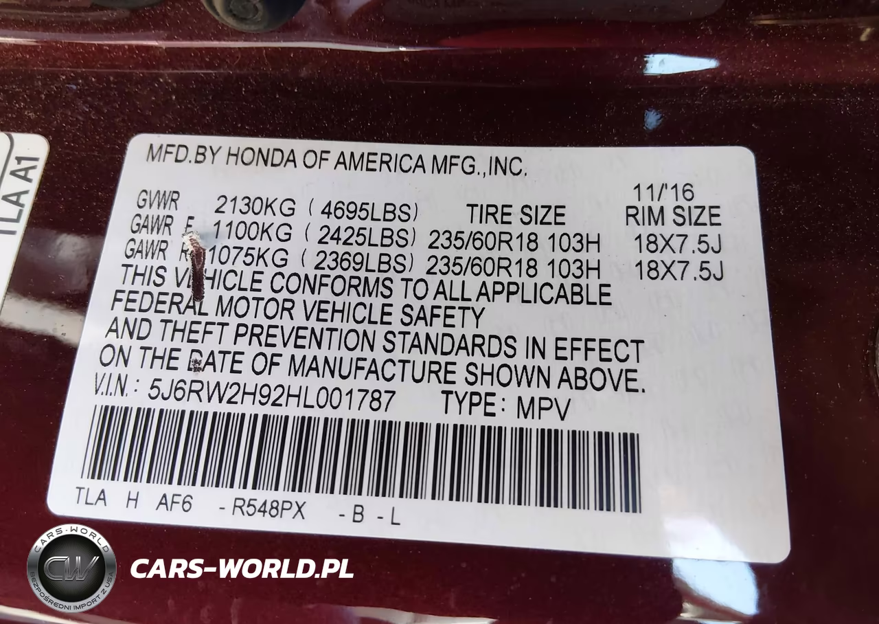2017 Honda Cr-V Touring VIN:5J6RW2H92HL001787 - 9