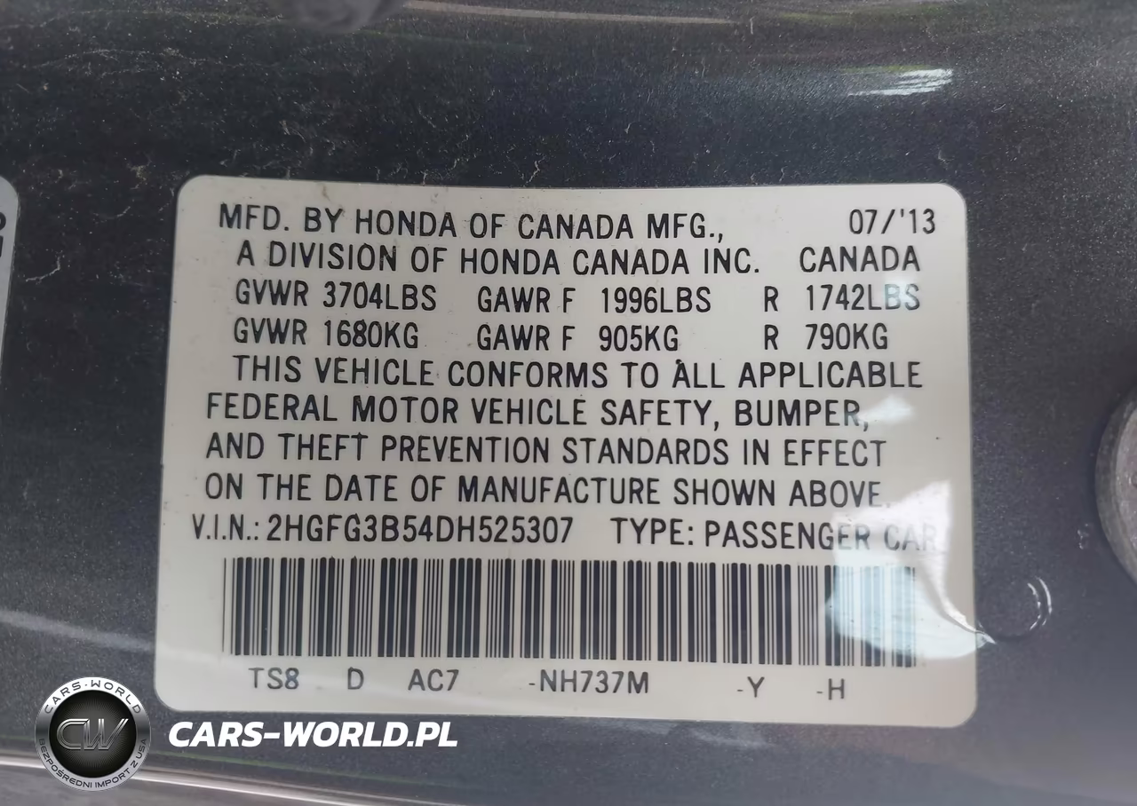 2013 Honda Civic Lx VIN:2HGFG3B54DH525307 - 9