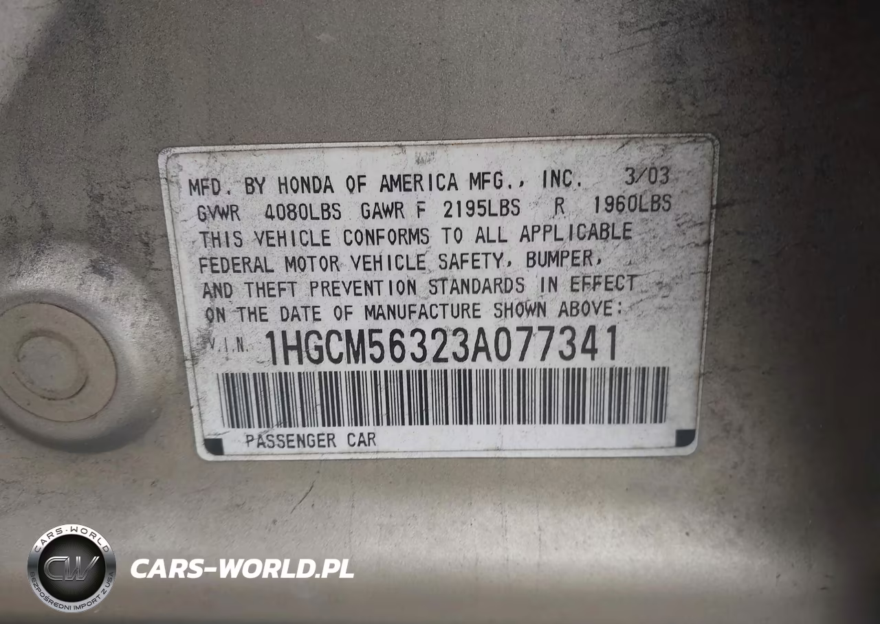 2003 Honda Accord 2.4 Lx VIN:1HGCM56323A077341 - 9