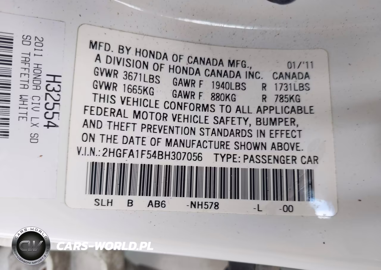 2011 Honda Civic Lx VIN:2HGFA1F54BH307056 - 9