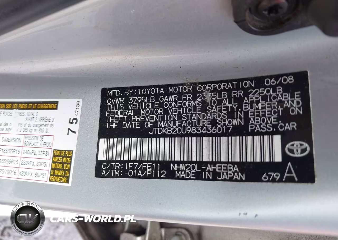 2008 Toyota Prius VIN:JTDKB20U983436017 - 9