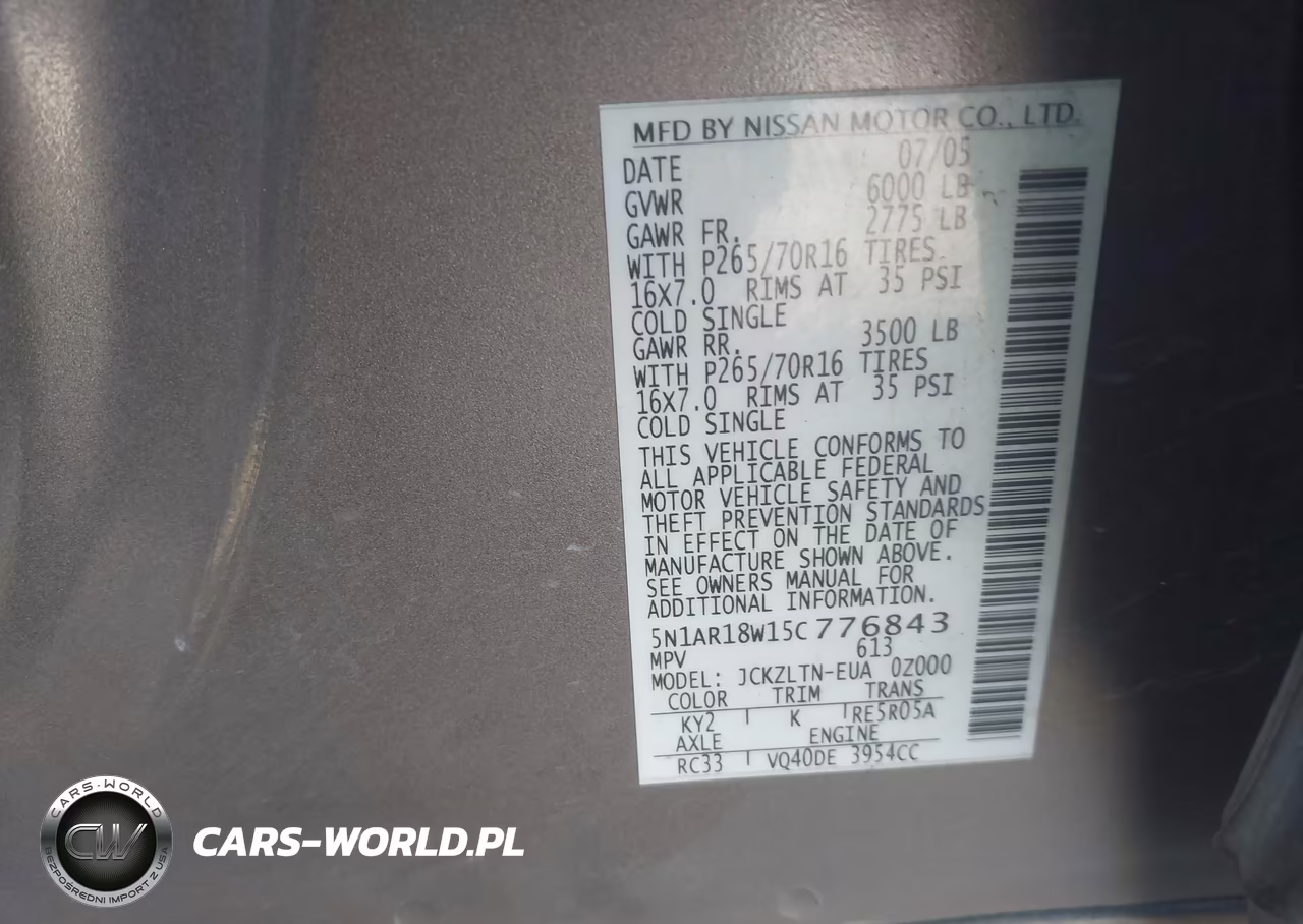 2005 Nissan Pathfinder Se VIN:5N1AR18W15C776843 - 9
