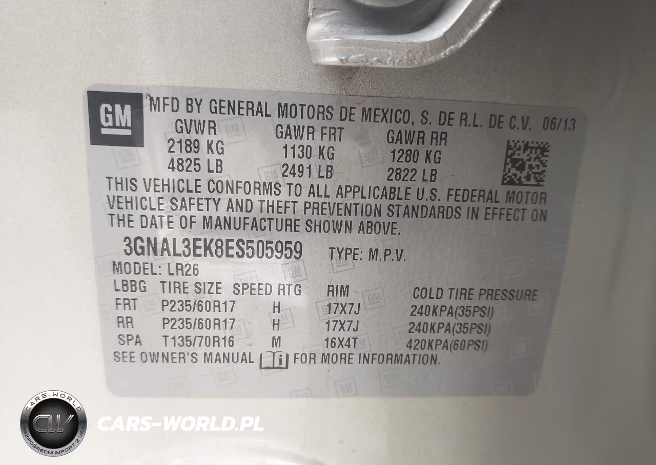 2014 Chevrolet Captiva Sport Lt VIN:3GNAL3EK8ES505959 - 9