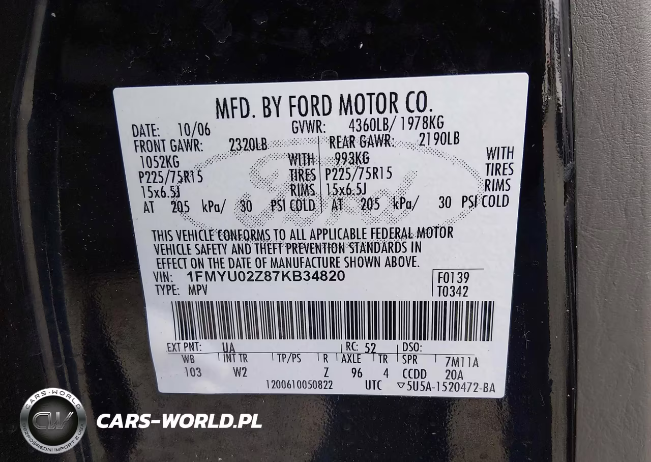 2007 Ford Escape Xls-Xls Manual VIN:1FMYU02Z87KB34820 - 9