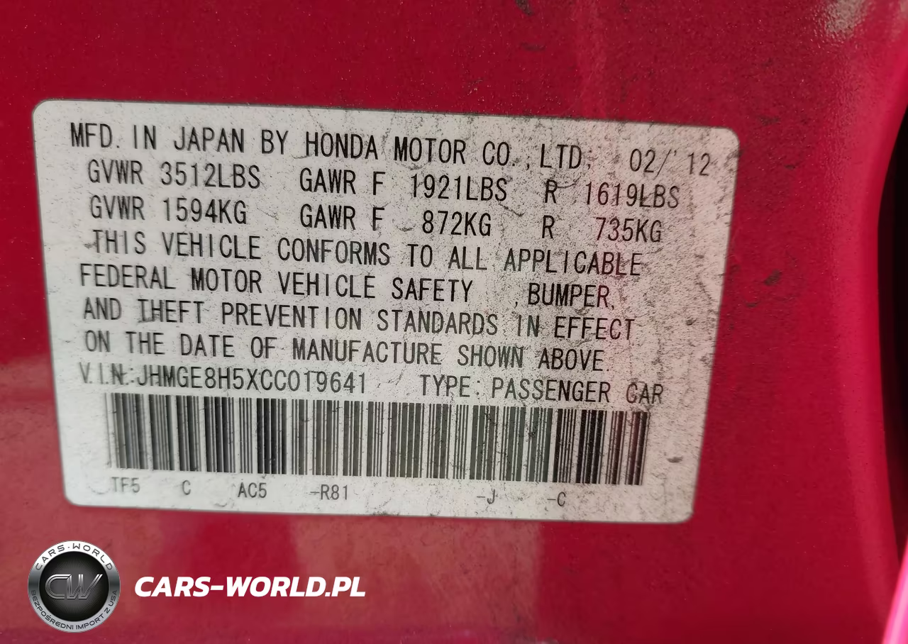 2012 Honda Fit Sport VIN:JHMGE8H5XCC019641 - 9